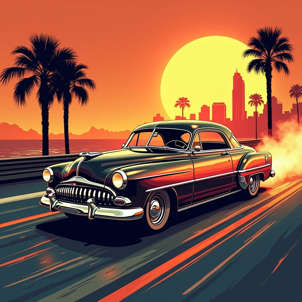 Vintage Car T-Shirt Design in Americana Style