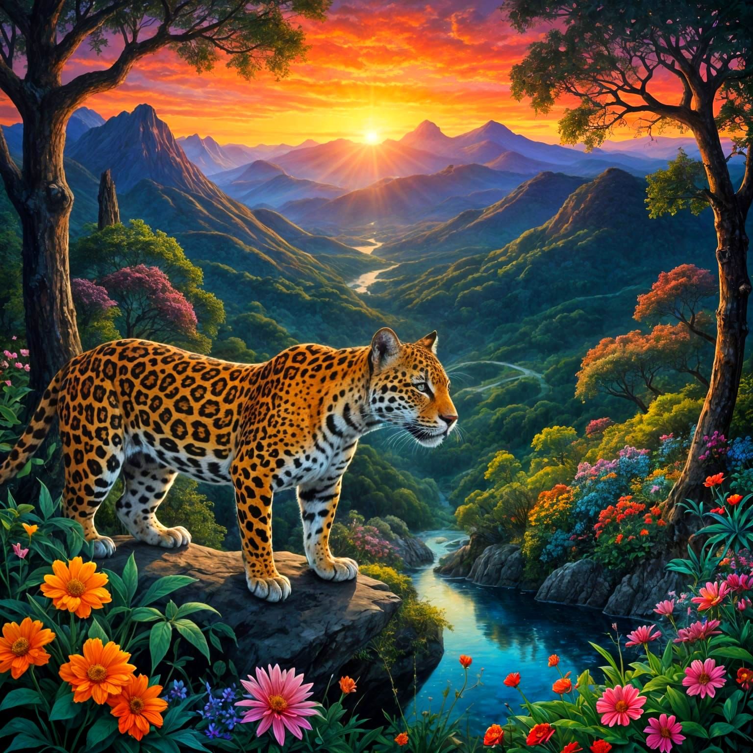 Vibrant Triadic Jaguar in Sunset Valley