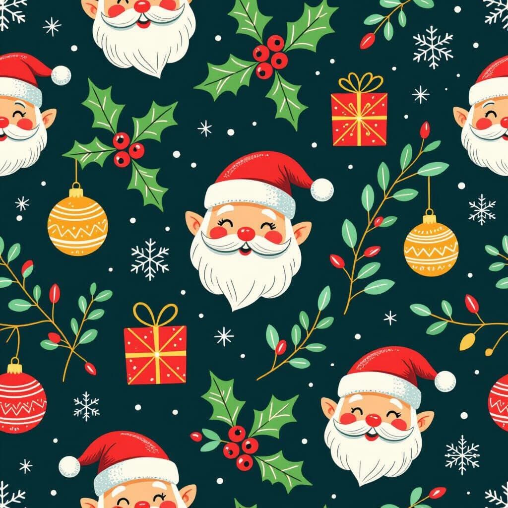 Whimsical Christmas Pattern in Cartoon Style