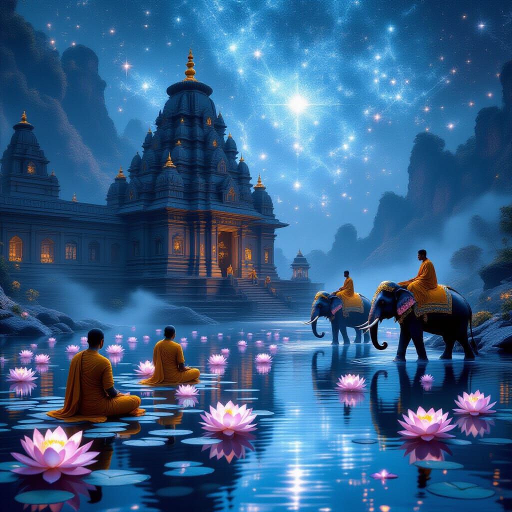 Ancient Indian Temple Reflecting Fractal Cosmos