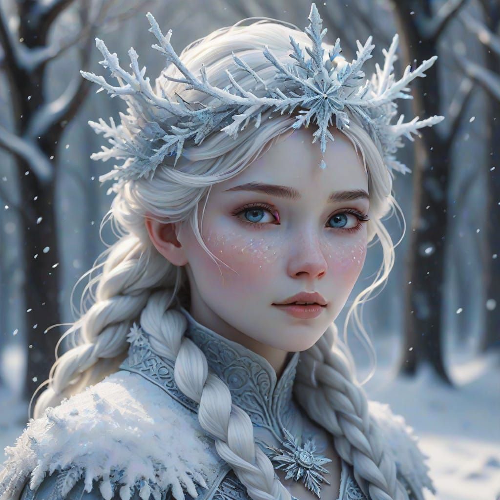 Ethereal Snow Queen in Hyper-Realistic Fantasy Art
