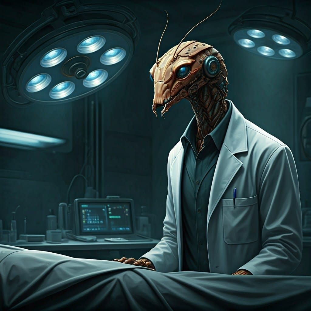 Mantid Doctor in Clinical Setting: Digital Art