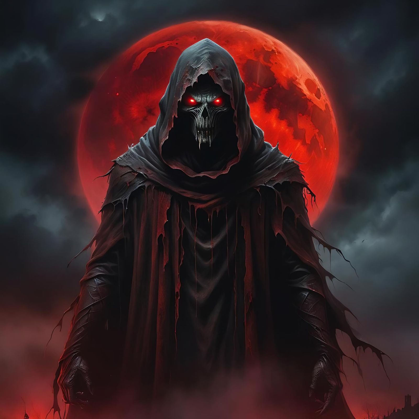 Eerie Ghoul Airbrush Painting Under Blood Moon