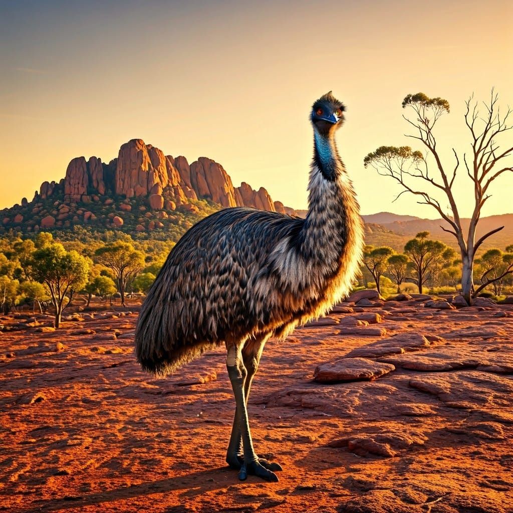 Emu in Outback Sunset: Australian Impressionism