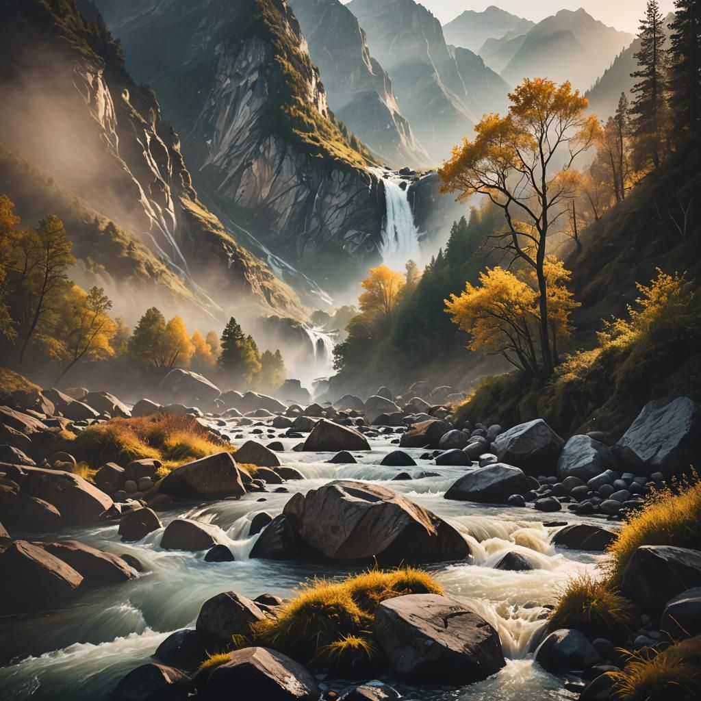 Majestic Mountain River Landscape Photography