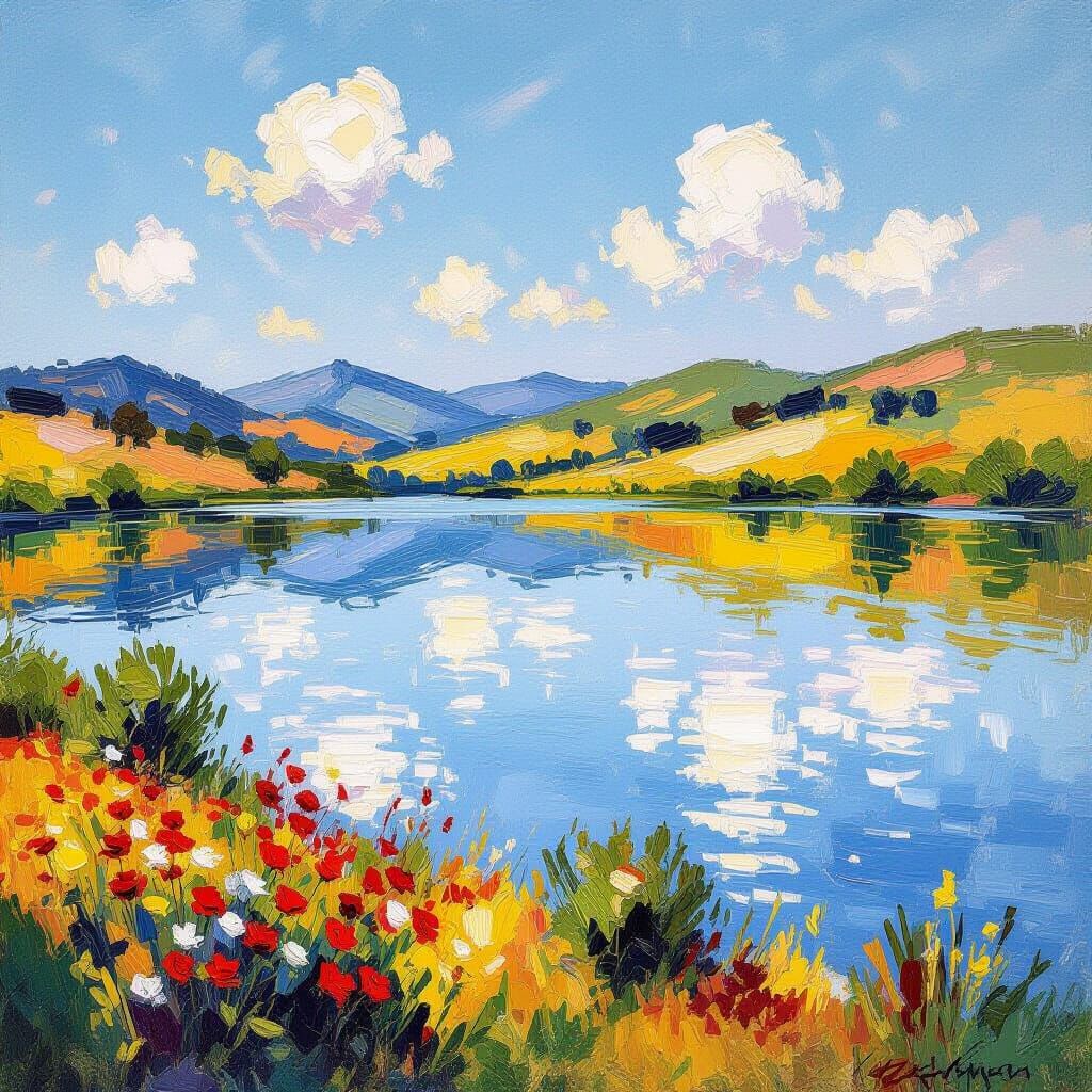 Serene Lake Reflection on Indian Summer Day