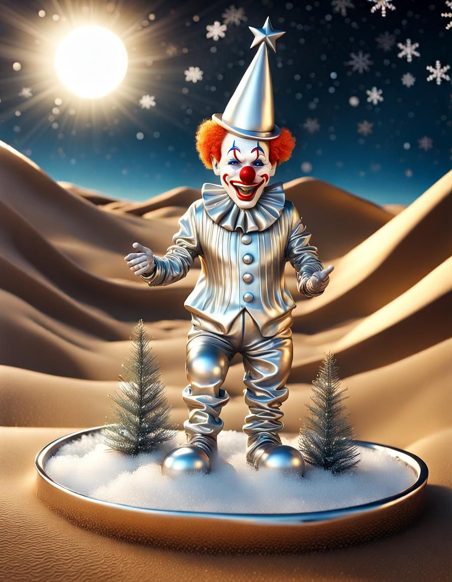 Christmas Clown Sculpture in Desert Oasis