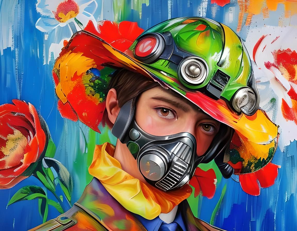 Victorian Surrealism: Gas Mask Portrait with Flowers