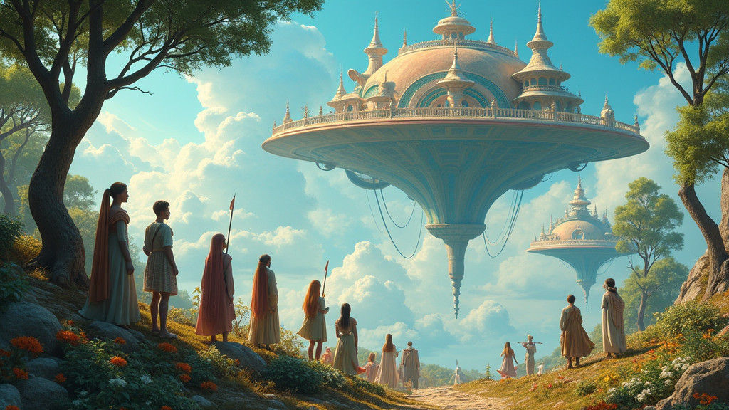 Dreamlike Sky Civilization, in Chagall Style