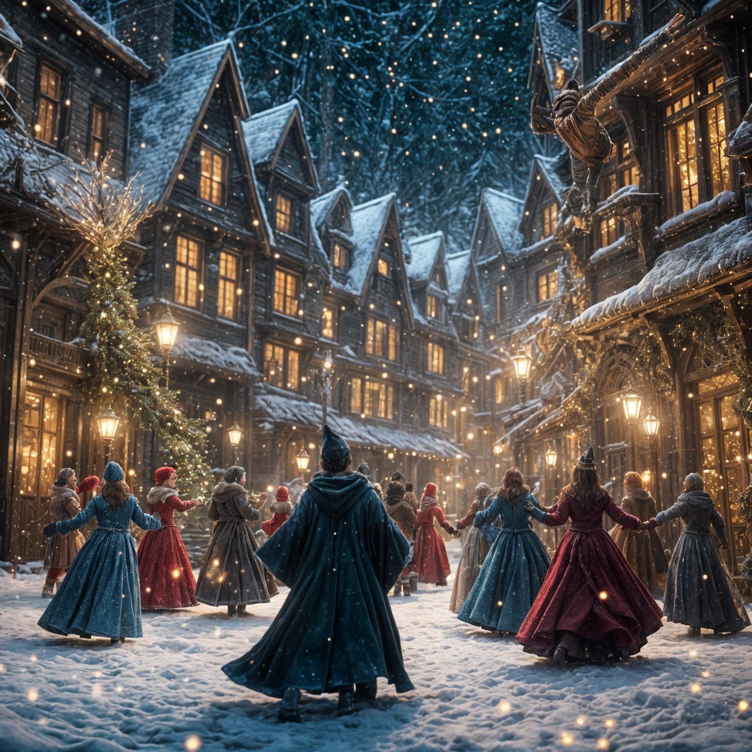 Glittering Christmas Costume Dance in Winter, 3D Render