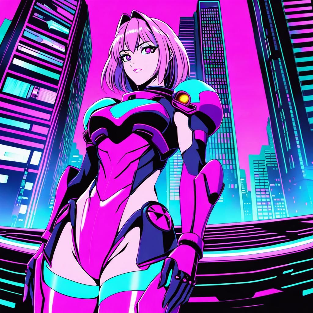 Samus Aran Edge runners synthwave inspired