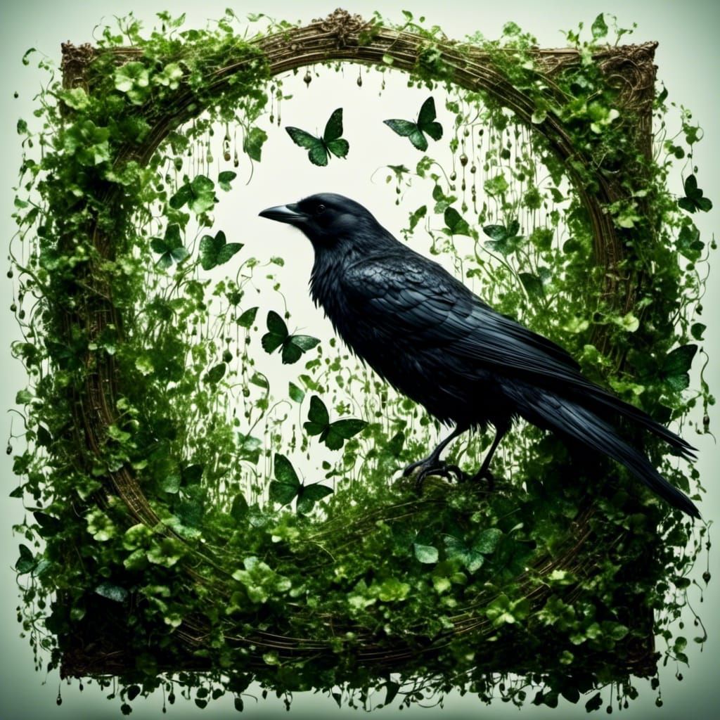 Black Crow in Bells of Ireland Frame