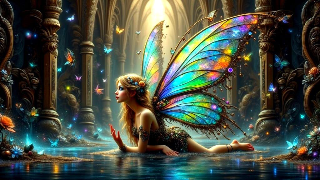 Stained Glass and Brass Fairy in Steampunk Style