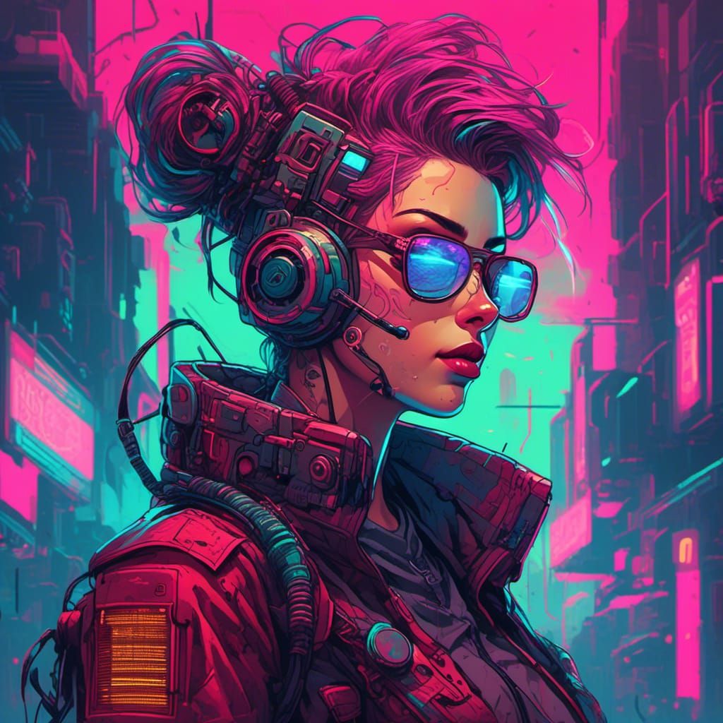 Cyborg Punk Portrait in Retrofuturistic Dystopia