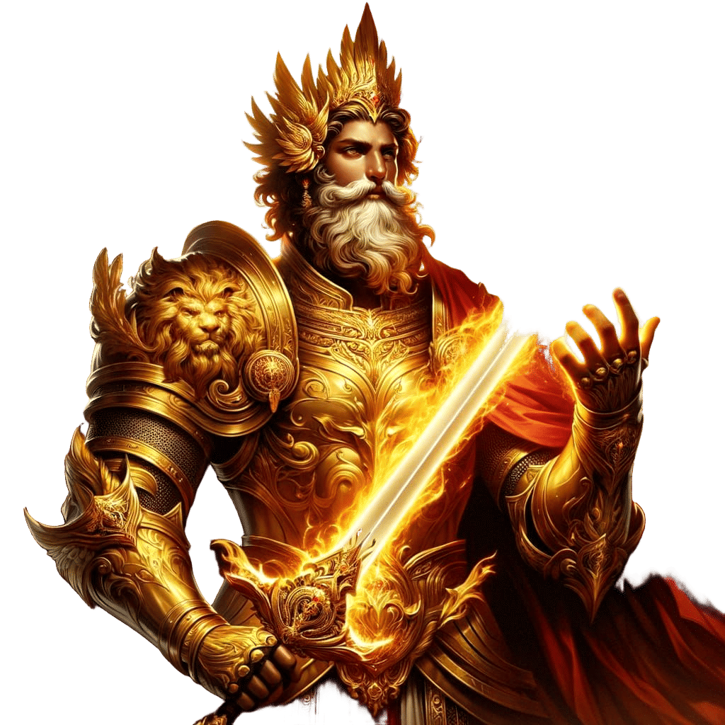 Golden Armored Figure with Flaming Sword