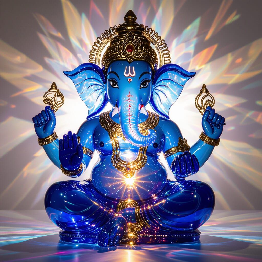 Lord Ganesh Statue Crafted from Luminous Shimmering Glass