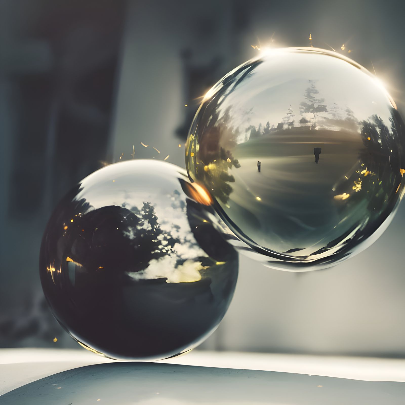 Reflective Mirror Spheres with Dreamy Surreal Glow