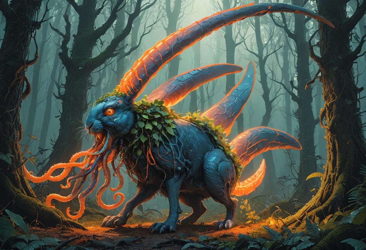Mystical Tentacle Rabbit in Ethereal Forest