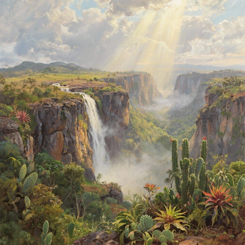 Rocky Plateau Waterfall in Chapada Diamantina Oil Painting