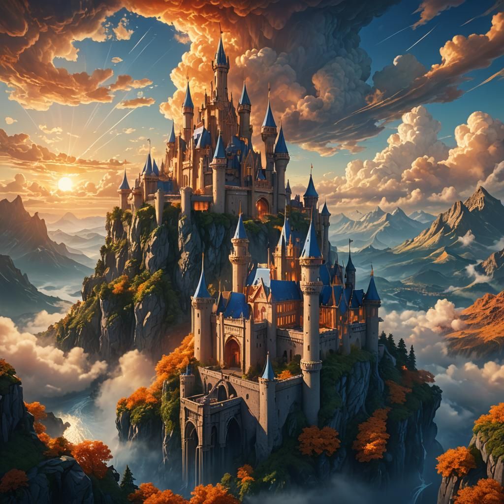 Majestic Sky Castle: Fantasy Concept Art in 8K