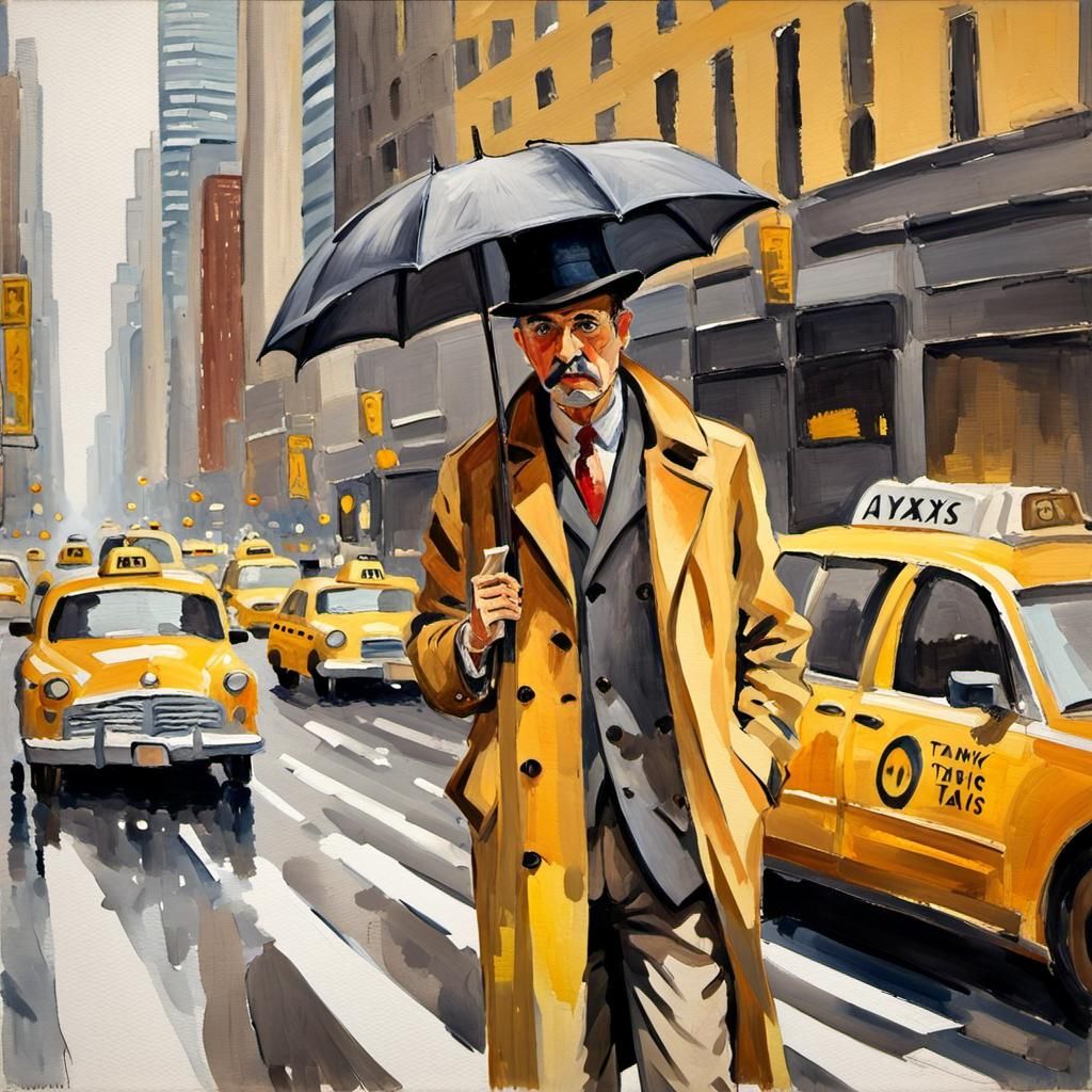 Englishman in New York: Gouache Impressionist Painting