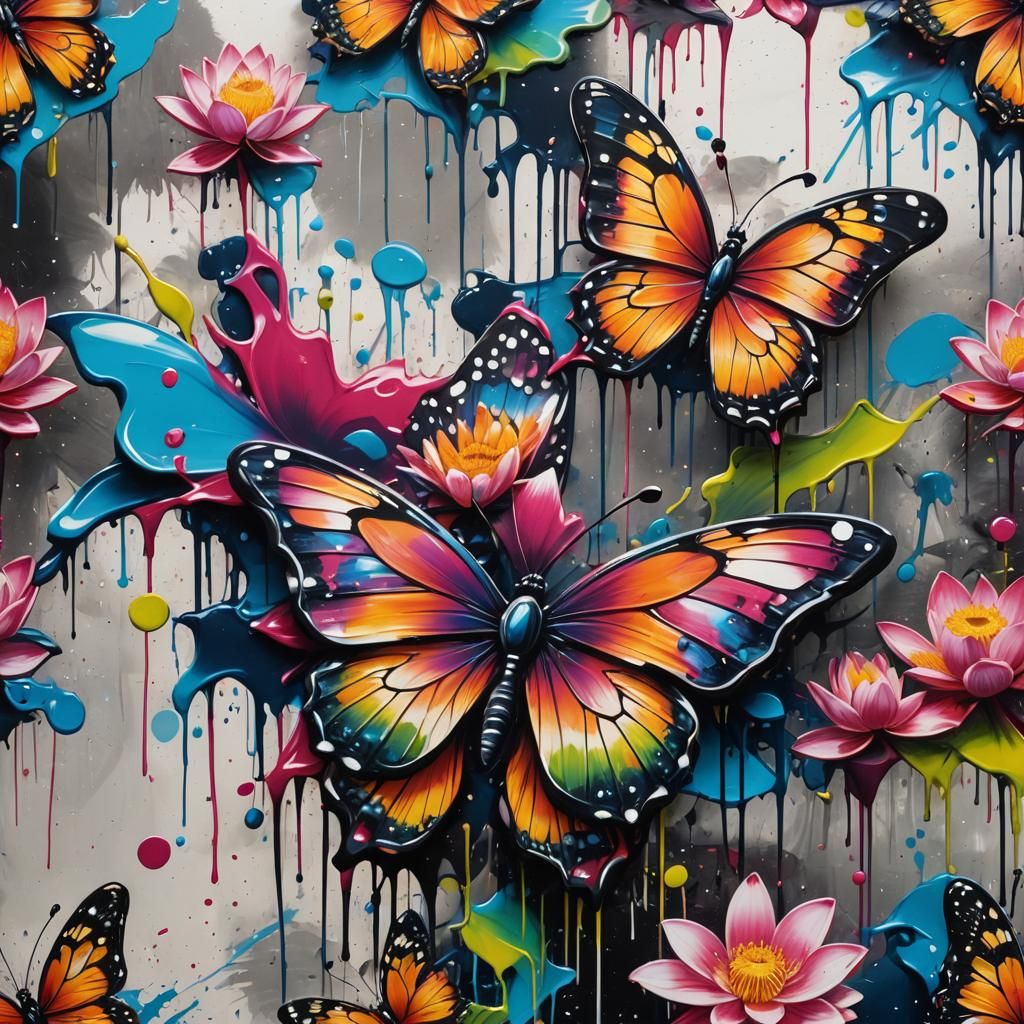 Lotus Blossom Butterfly in Graffiti Art Style