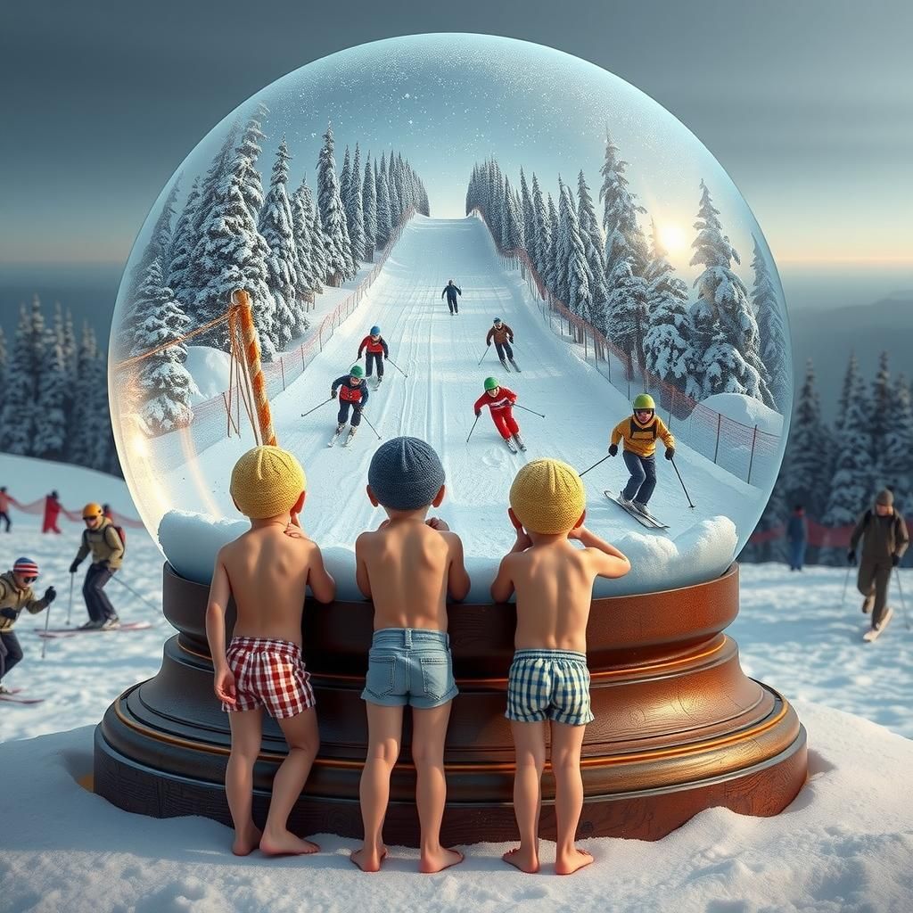Boys in Snow Globe Dream of Winter