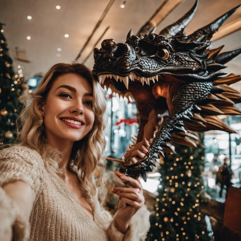 Dragon Holiday Selfie with Woman