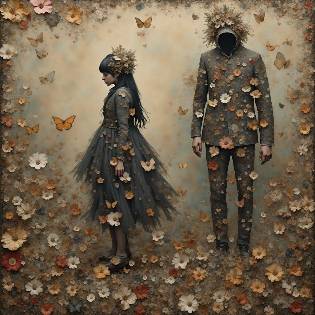 Girl Fleeing House, Grieving in Surreal Collage