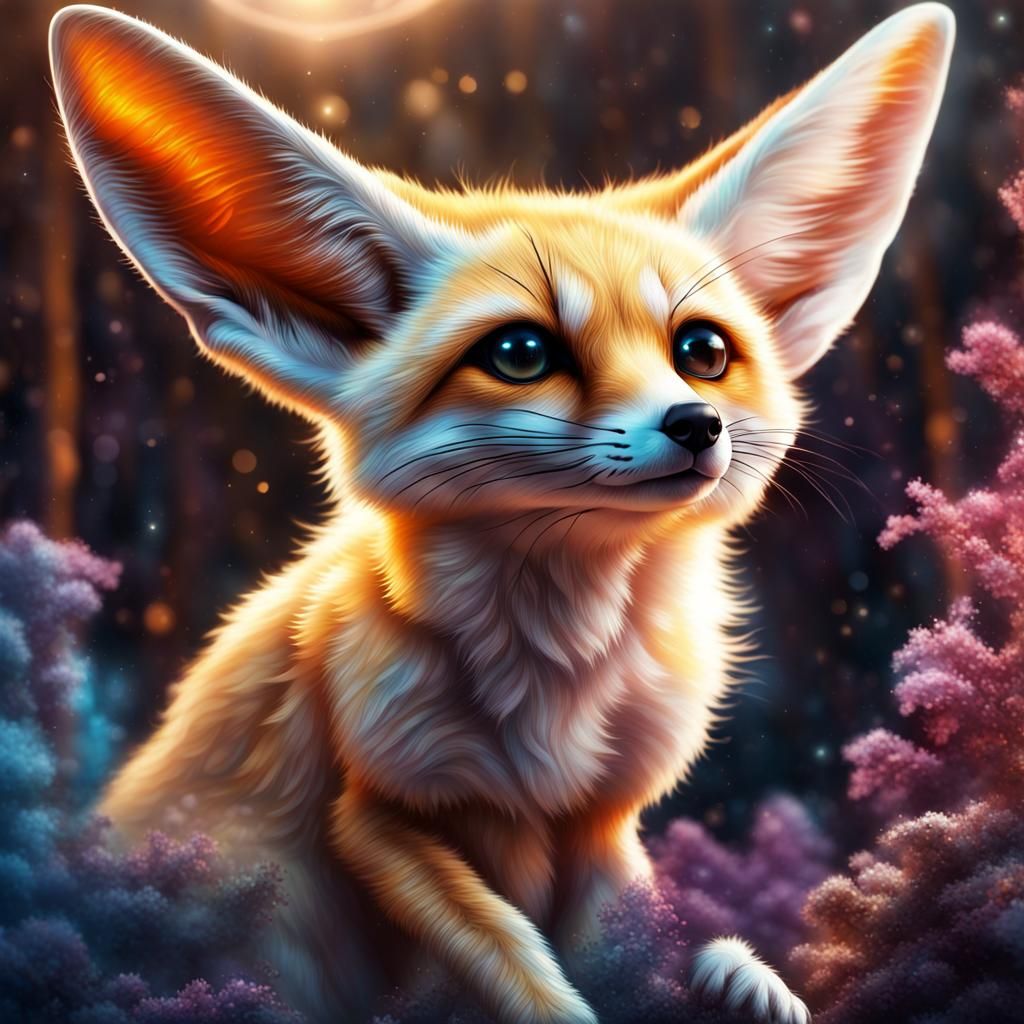 Cute Fennec Fox in Cosmic Astral Illustration