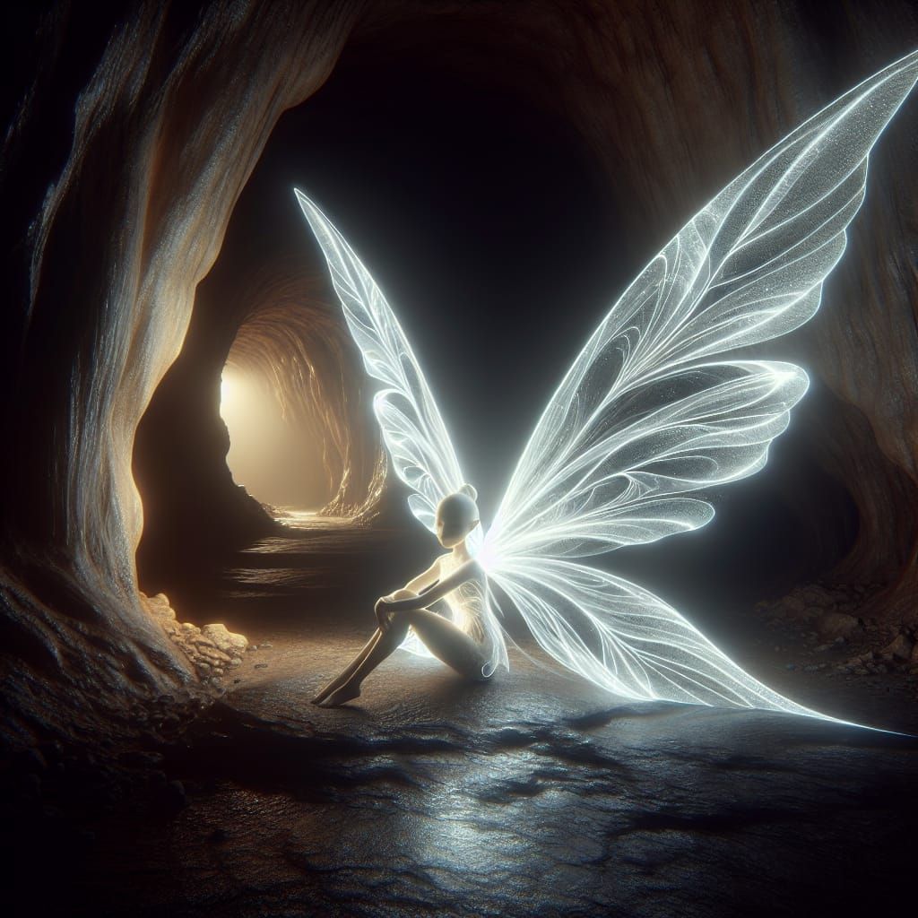 Ethereal Light Fairy Illuminating a Dark Cave
