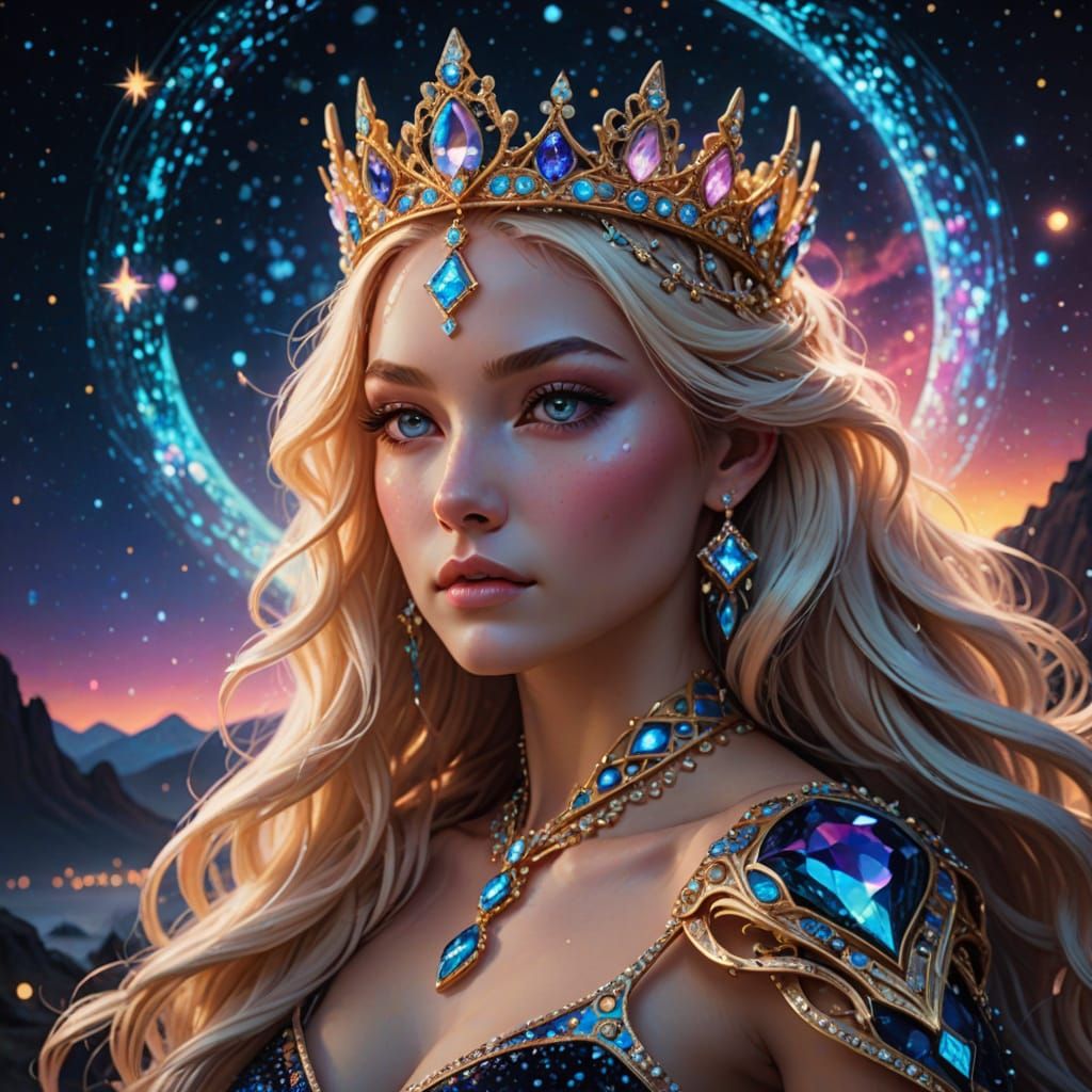 Enchanted Neko Princess Rides Starry Night Panther