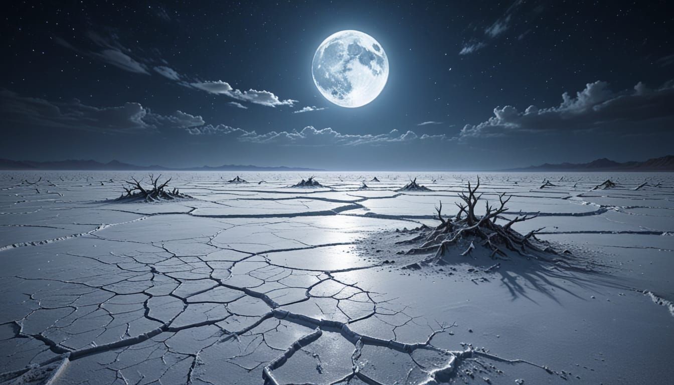 Surreal Salt Desert Under Ethereal Moonlight