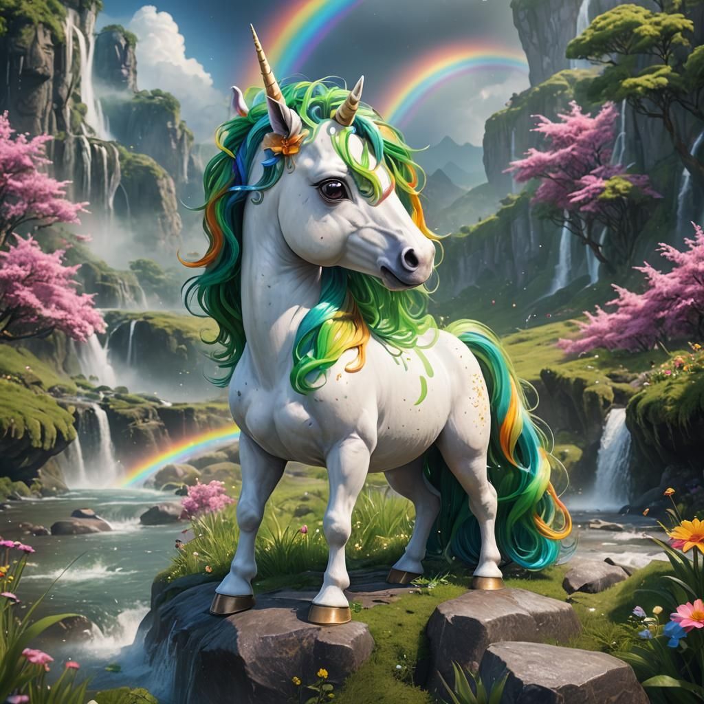 Rainbow Unicorn in a Magical Landscape