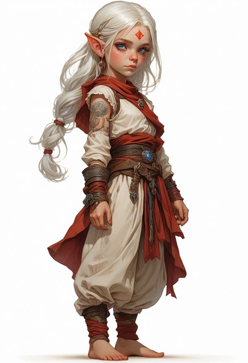 Cute Tattooed Elf Girl in Fantasy Illustration Style