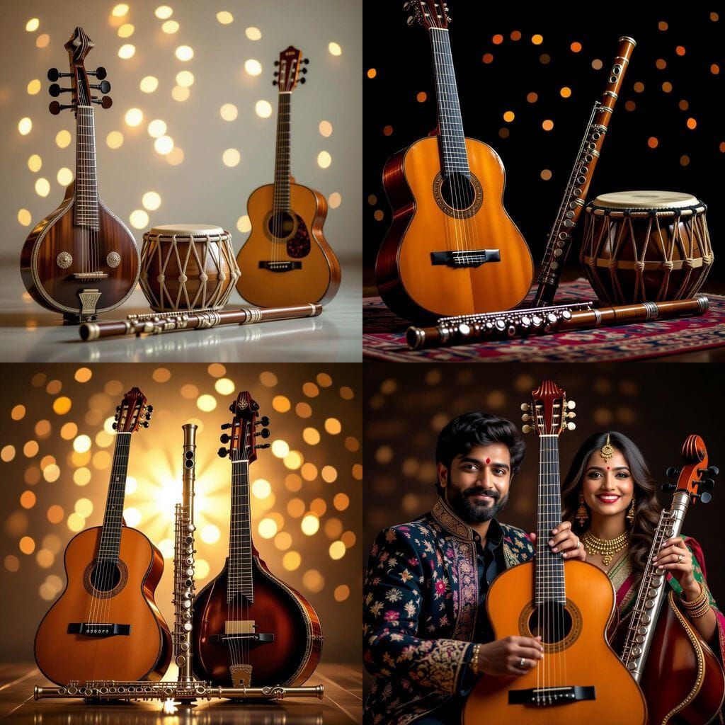 Diverse Musical Instruments Captured in Studio Portrait Styl...