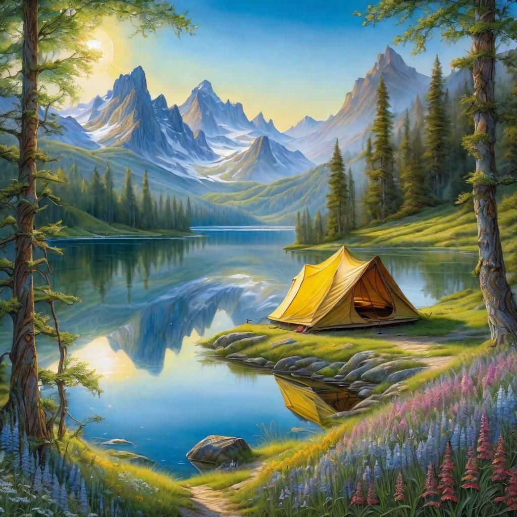 Serene Lakeside Campsite with Mountain View