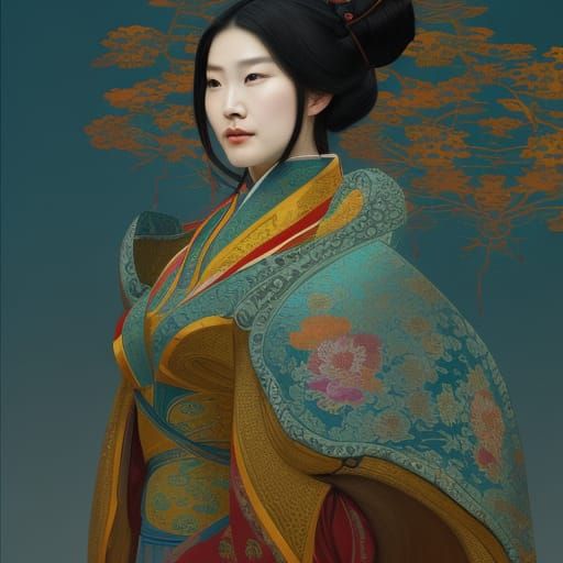 Ming Dynasty Courtesan in Art Nouveau Style
