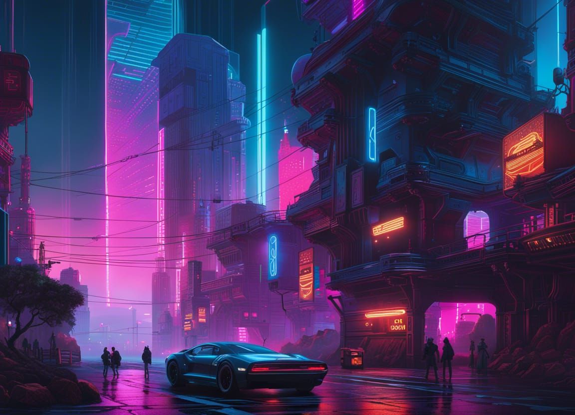 Neon Cyberpunk Cityscape in Sci-Fi Style