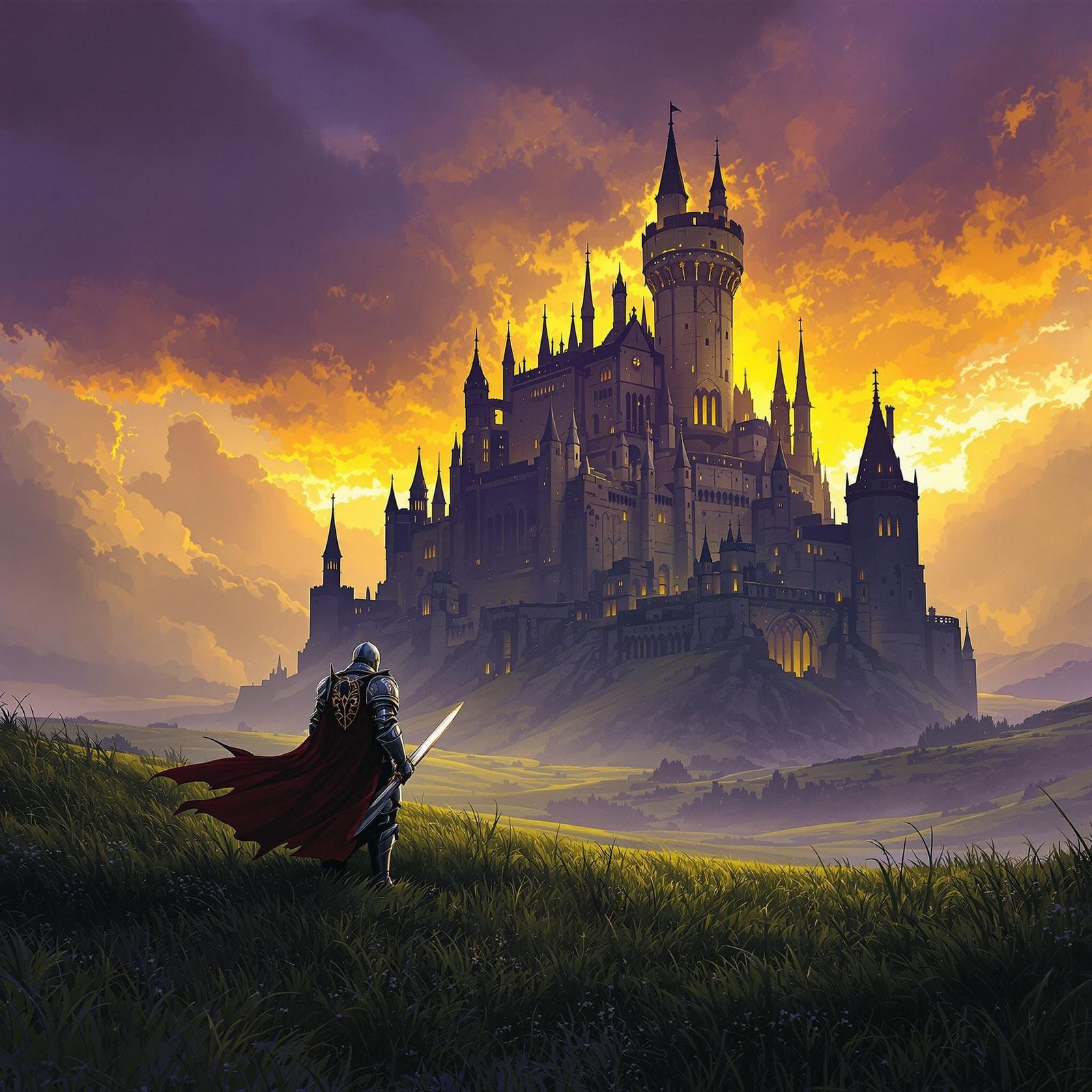 Medieval Knight in Dark Fantasy Landscape