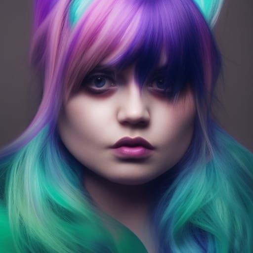 Woman with Split-Dye Hair and Goat Horns