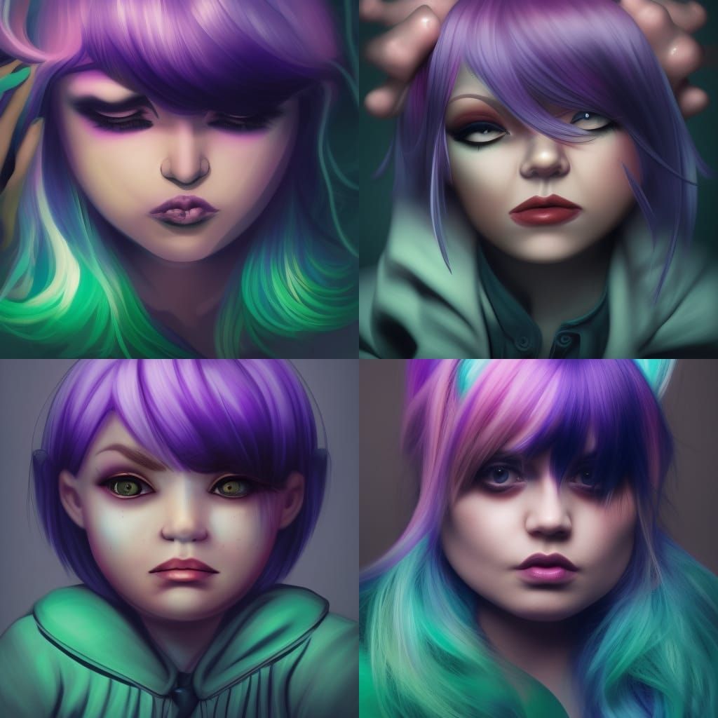 Woman with Split Dye Hair and Goat Horns