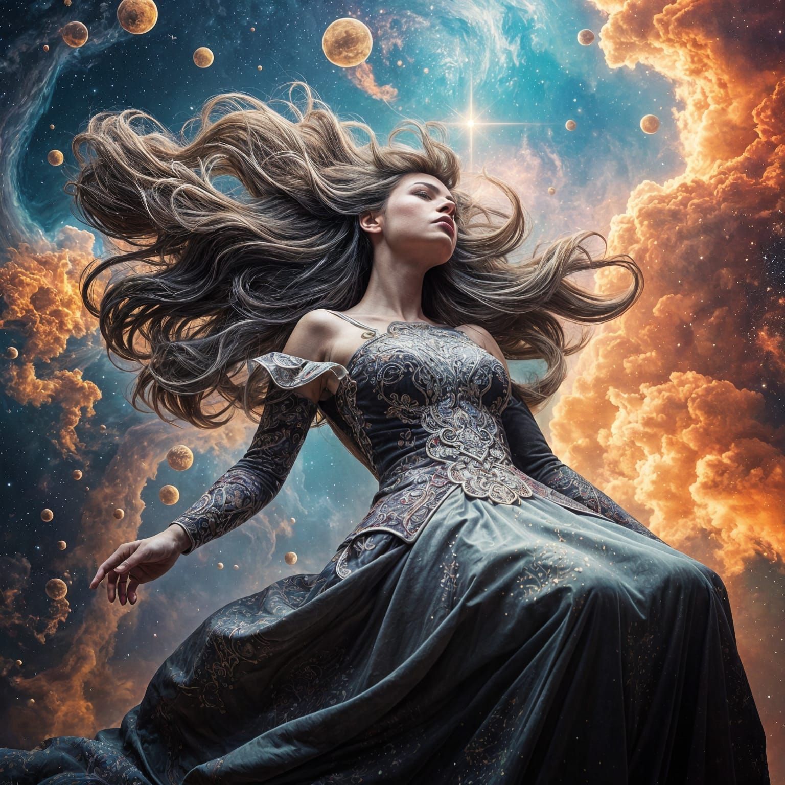 Ethereal Dreamer in Vibrant Cosmic Splendor