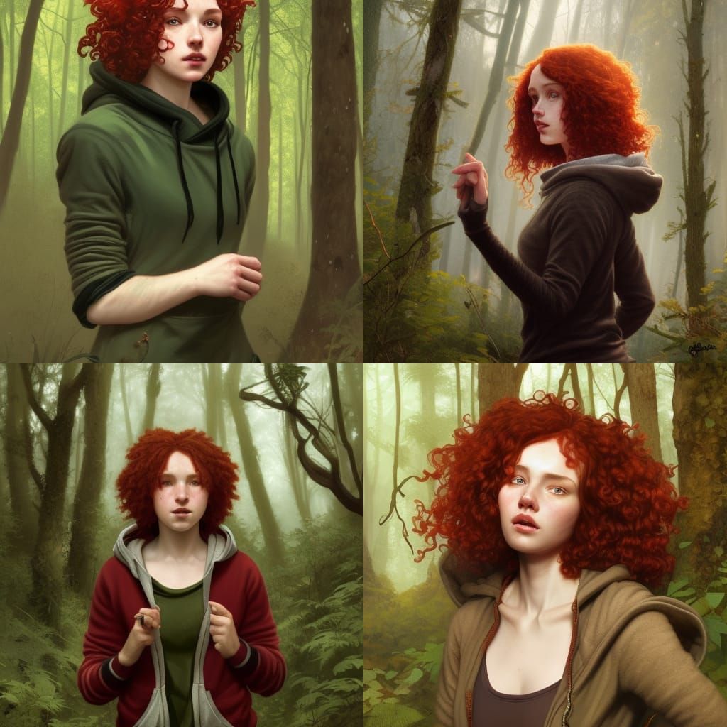 Redhead in Forest: Hyperdetailed Concept Art Portrait