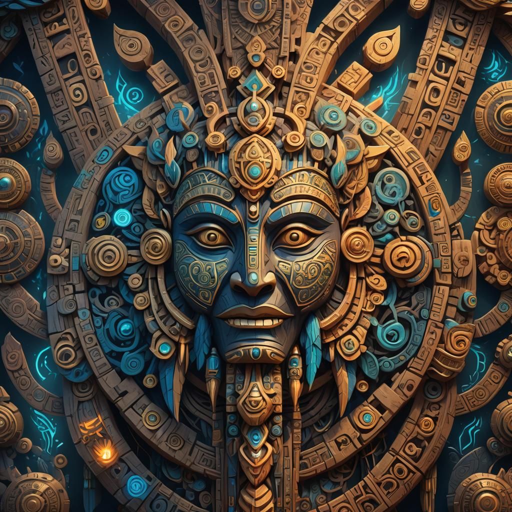 Mystical Totem with Tribal Symbols in Digital Art