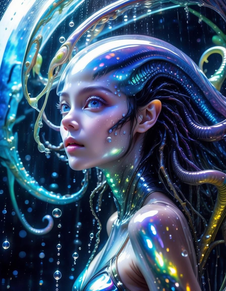 Ethereal Alien-Human Hybrid in Starship Shower