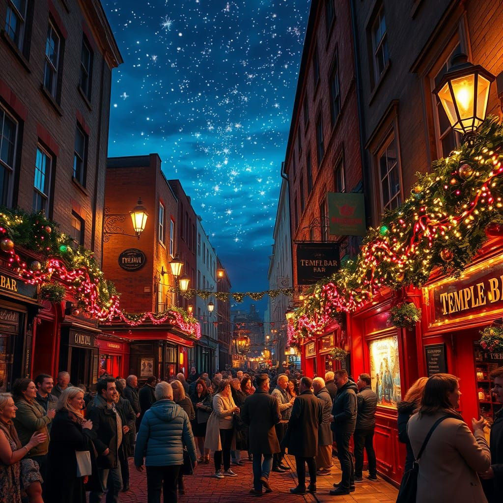 Dublin's Temple Bar District at Night in Vibrant Colors