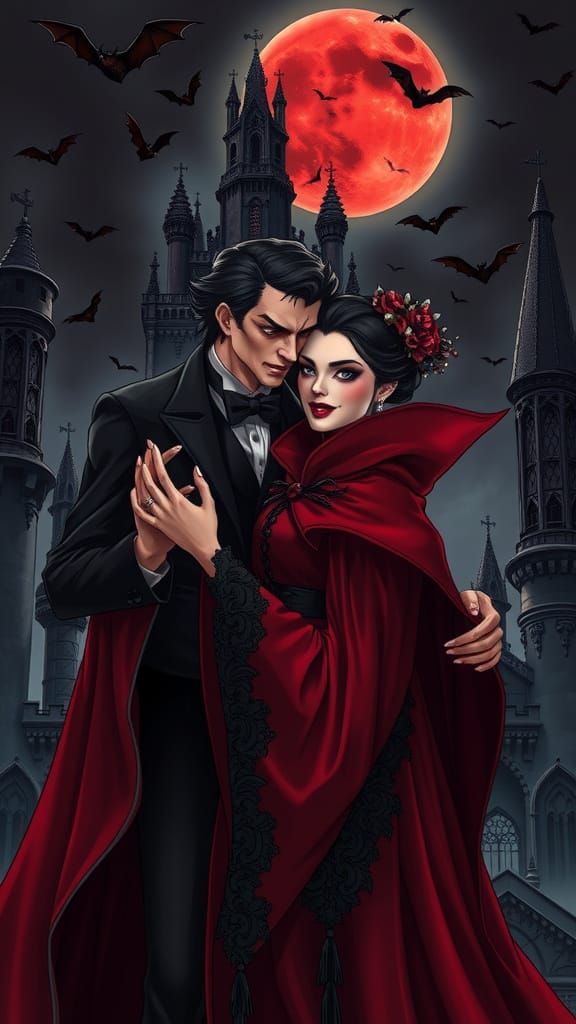 Mysterious Vampire Couple in Gothic Castle