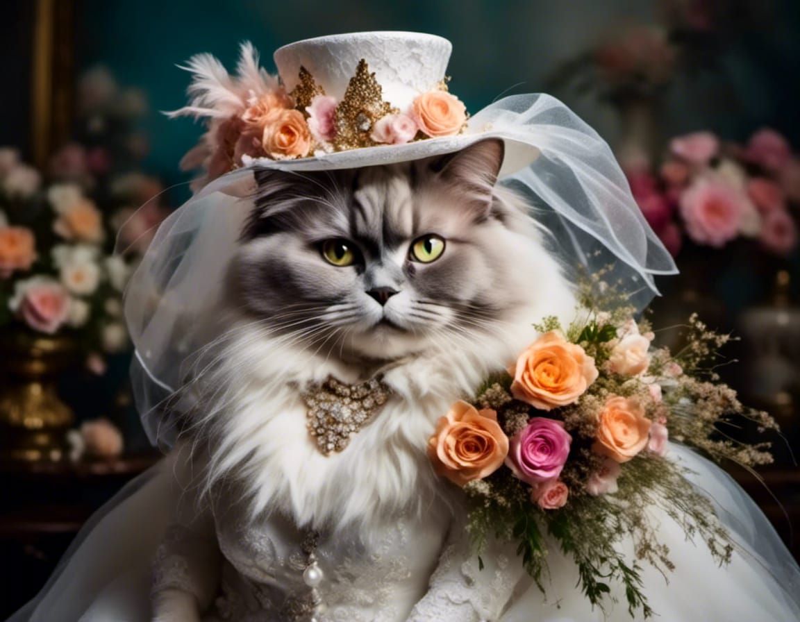 Cat Wedding with Flowers in Dutch Golden Age Style
