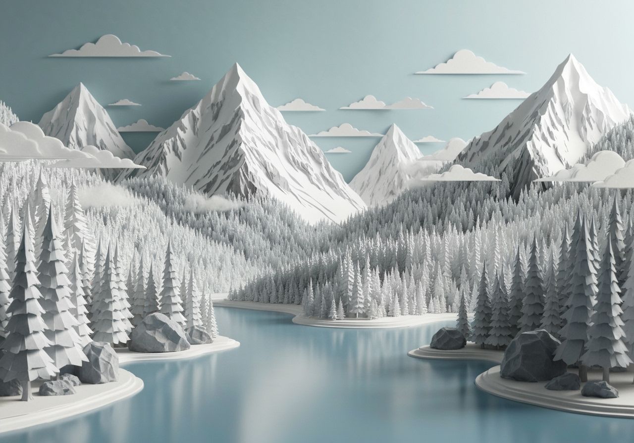 Paper Sculpture Pacific Northwest Mountain Landscape